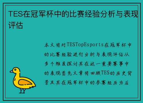 TES在冠军杯中的比赛经验分析与表现评估